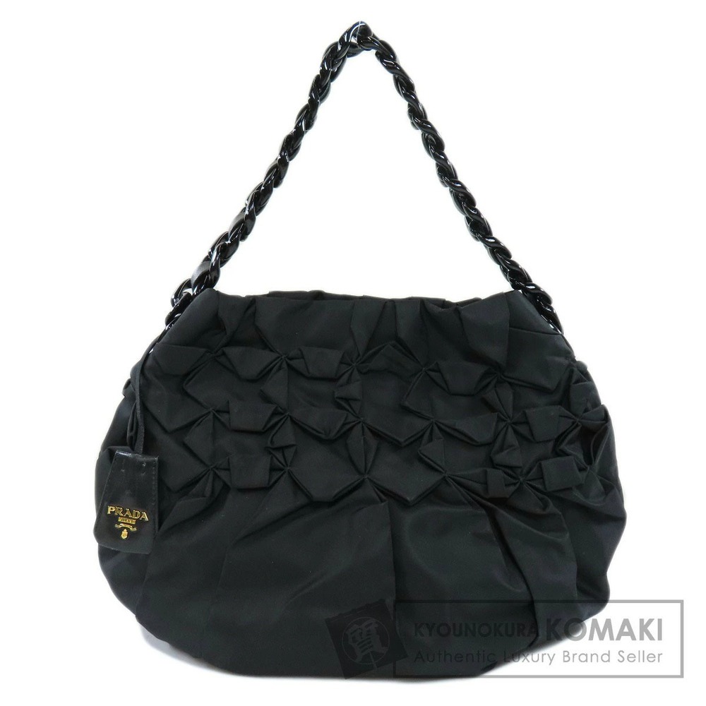 Prada Tessuto Ruffled Chain Shoulder Bag pleated black braided resin chain